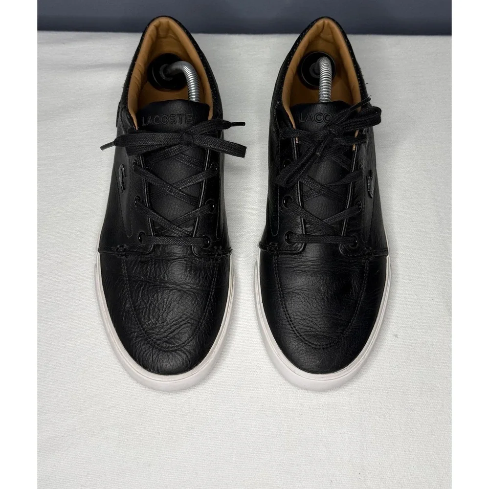 Lacoste Shoes Mens 9 Black Bayliss Vulc PRM Leather Boat Casual Sneakers Preppy